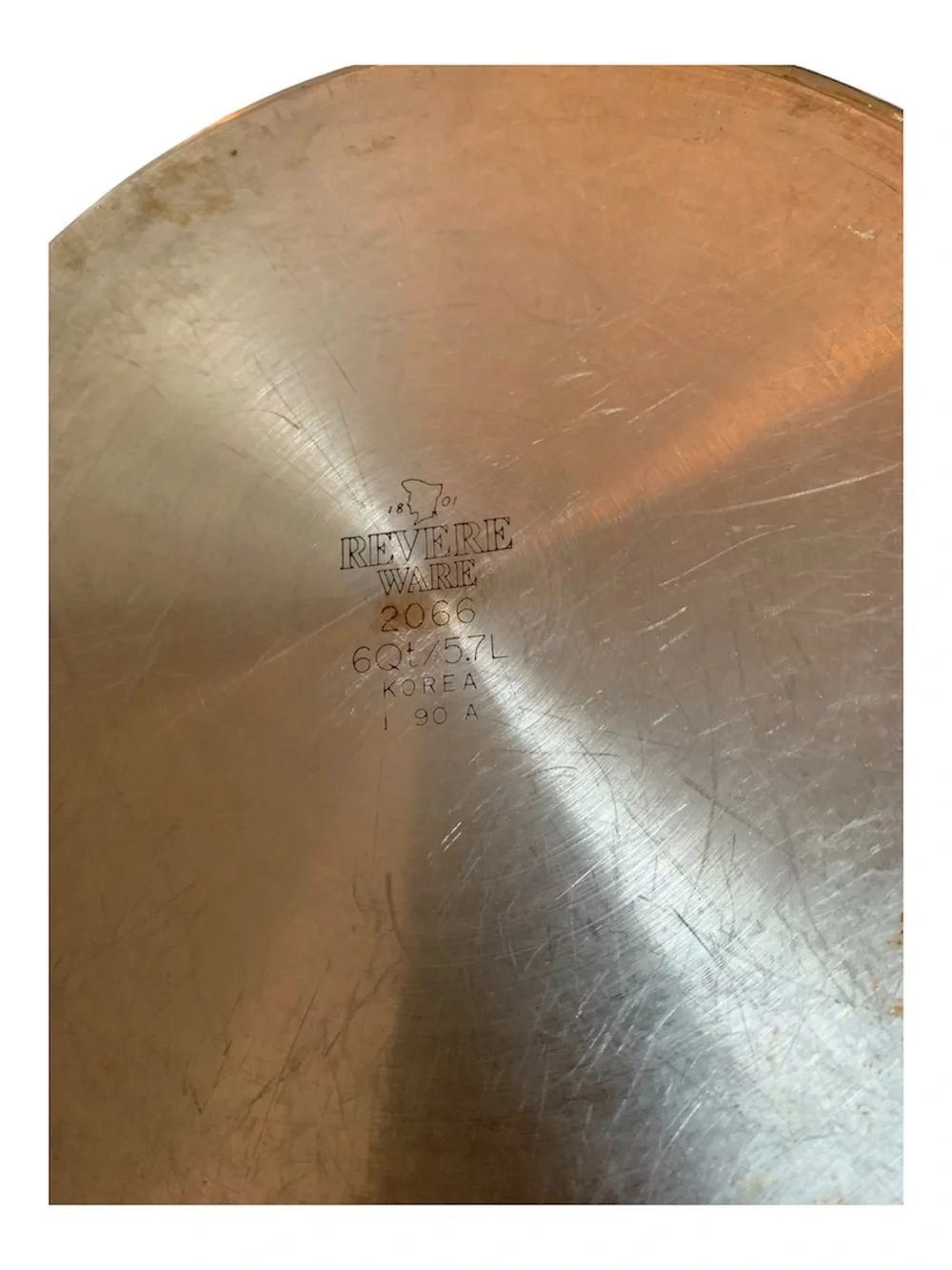 1801 REVERE WARE 6 QT STOCK POT PAN 2066‎ Korea Lid Not Included